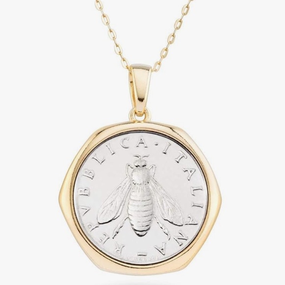 Italian 18K Gold- 925 Sterling Silver Genuine 2-Lira Bee Coin